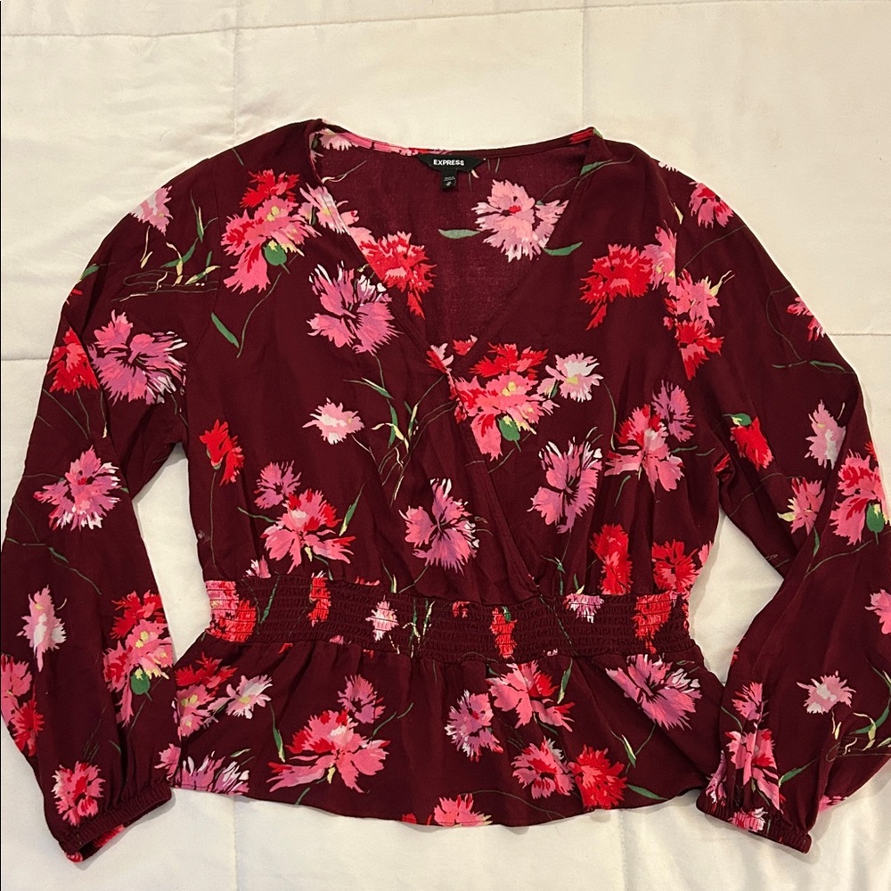 Express Peplum Faux Wrap Blouse Medium